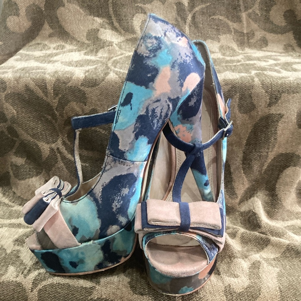 Bakers Blue and Pink High Heeled Sandals with Ankle Straps